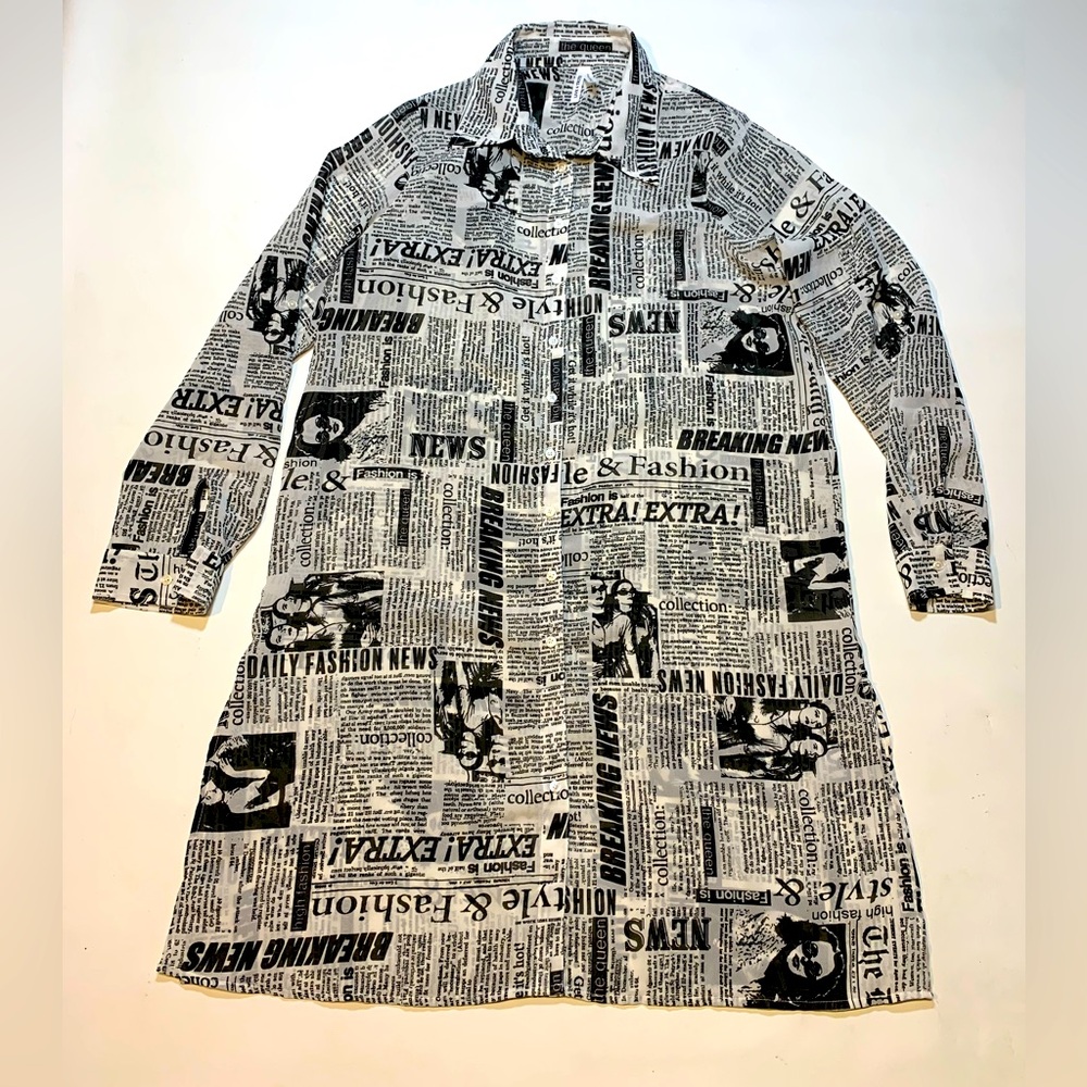 Live 4 Truth Women's Newsprint Novelty Maxi Length Shirt Dress Sz M-Artsy Casual
